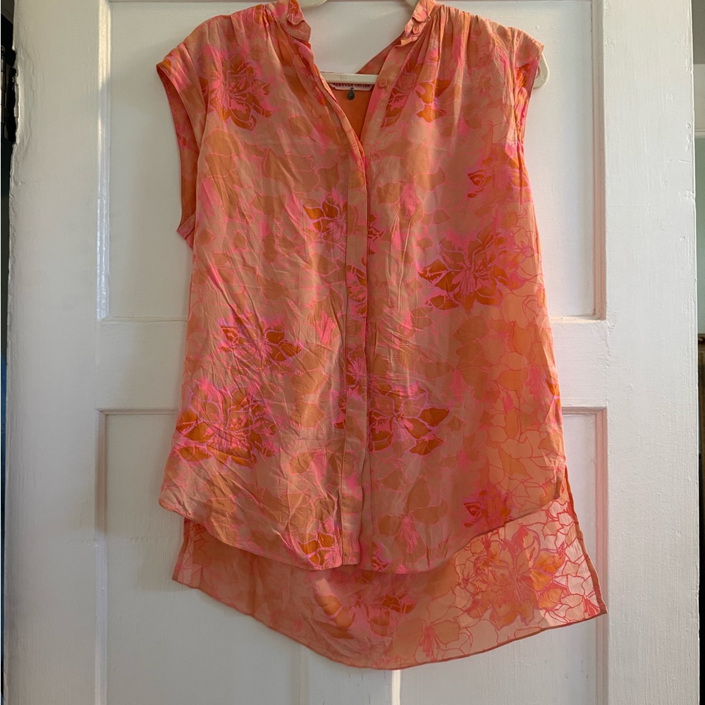 Rebecca Taylor Orange Asymmetrical Mandarin Collar Blouse